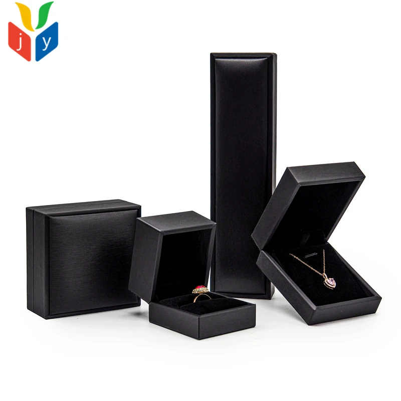 Luxury Custom Logo Black Velvet Pendant Set Jewellery Box Pu Leather Bracelet Necklace Jewelry Packaging Boxes Wedding Ring Box