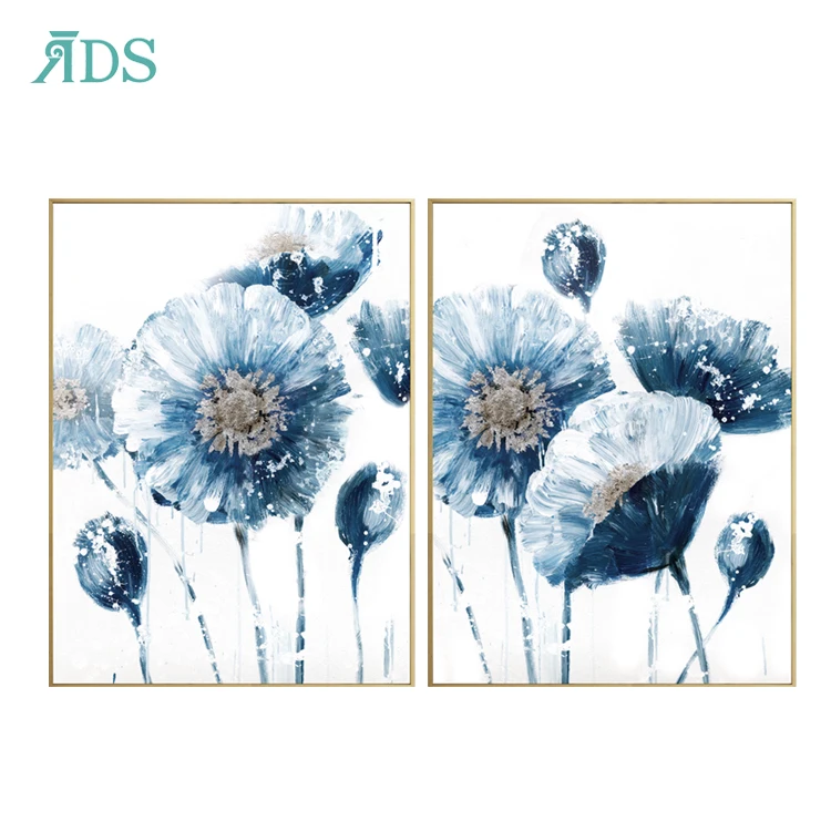 Hot Sale Canvas Painting 2 Piece Indigo High Resolution Flower Oil Painting For Living Room