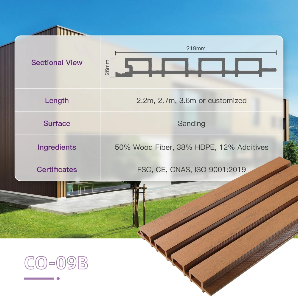Outdoor Formaldehyde Free No Glue Natural Wooden House Garden Wood Plastic Composite Panel Siding Wpc Wall Cladding