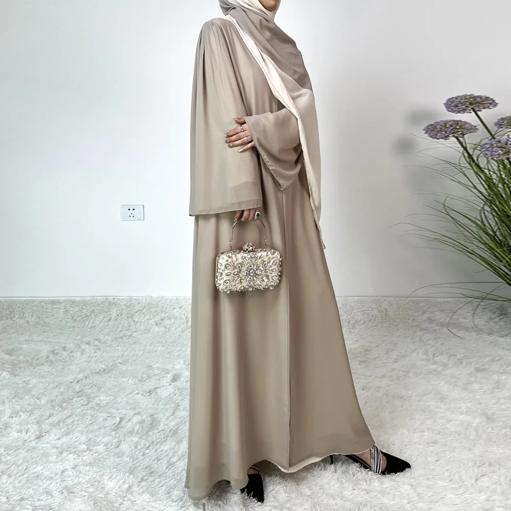 Yibaoli Manufacturer Top Quality Arabic Women New Model Chiffon Two-color Abaya in Dubai With Matching Hijab Modest Muslim Dress