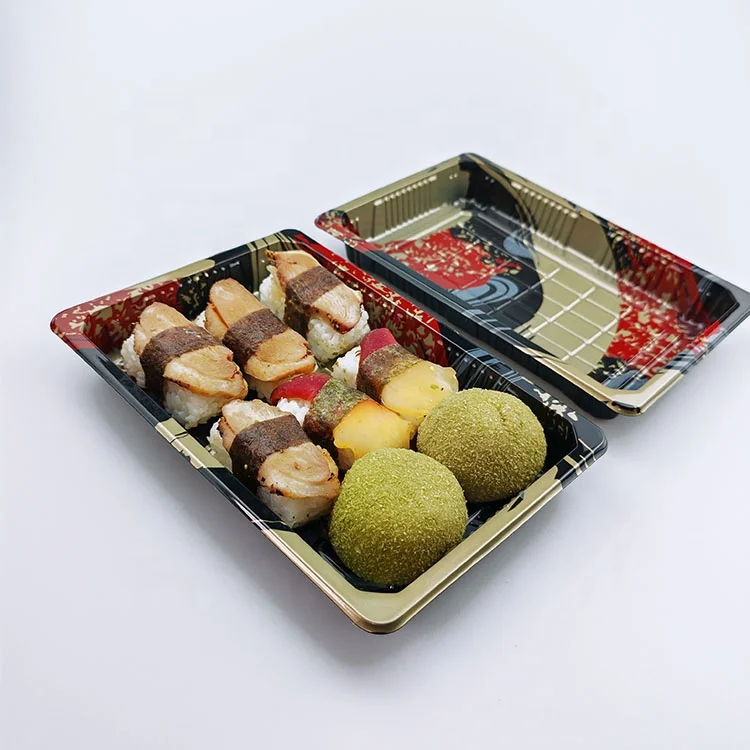 Customized Food Grade PET Material Food Storage Skin Pack Tray Disposable Plastic Sushi Container with Lids