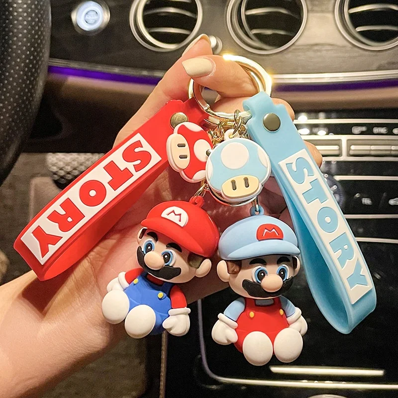 Cute cartoon animation game surrounding dripping glue key chain Ring bag Pendant 3d Doll PVC Mario keychain