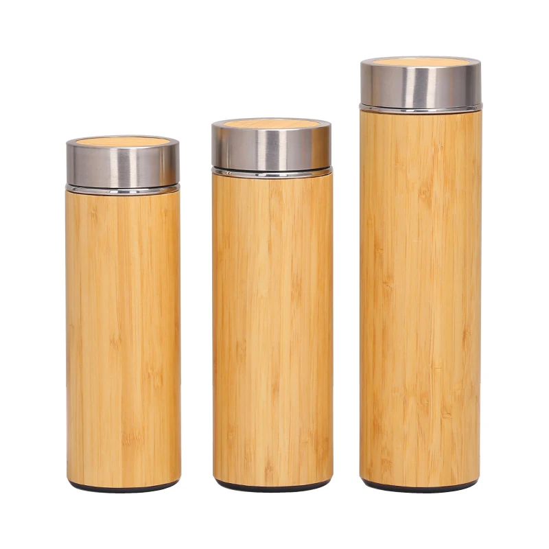 2024 New 500ml Custom Acceptable Bamboo Flask Thermoses Cup Bamboo Water Bottle with Stainless Steel New Bamboo Mug