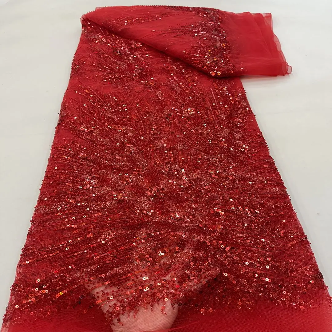 Decent Nigerian tulle embroidered beaded guipure lace 3d leaf fabric for evening dress