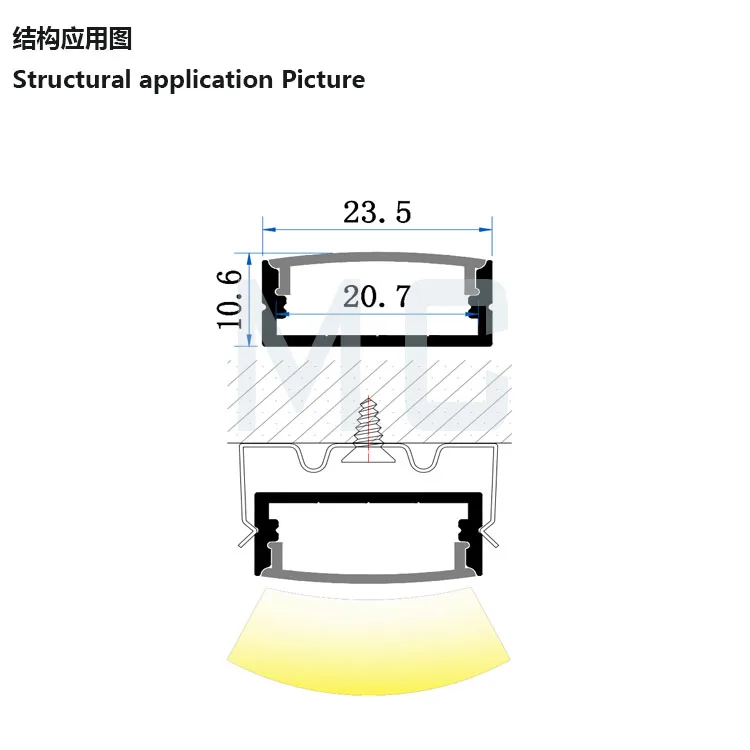 23*10 mm Surface Led Aluminum Extrusion With Diffused Cover led aluminum housing  aluminum profile for led strips
