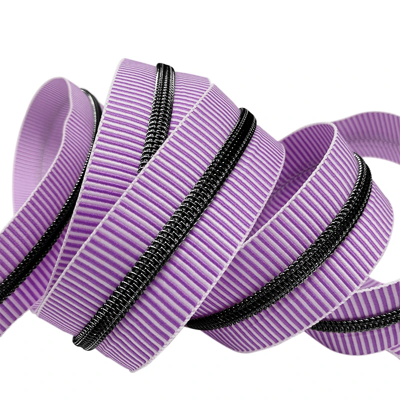 Custom colorful #5 purple stripe nylon zipper bag jacquard zipper tape long zipper coil for clothes