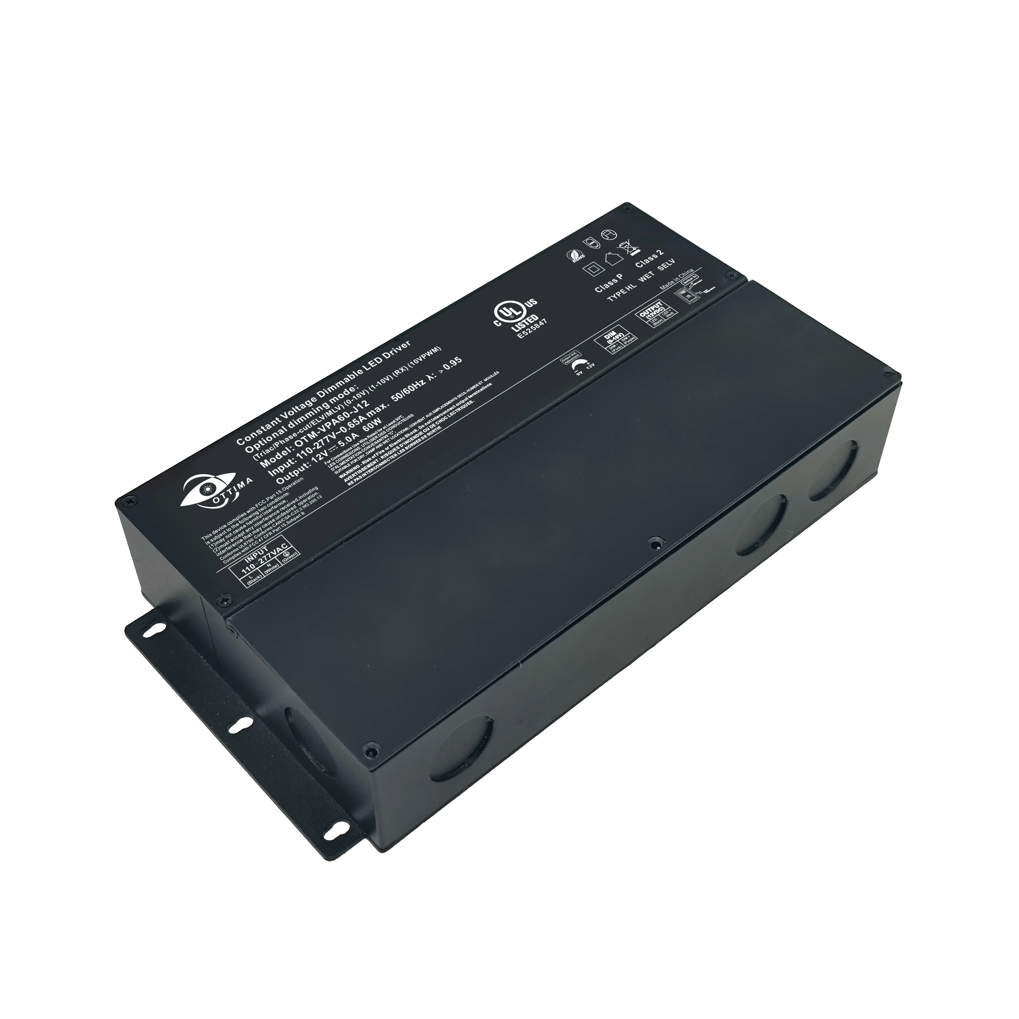 OTM-VPA60-J 12 UL cUL Triac Диммируемый драйвер 0-10v 1-10v светодиодный освещения 60W 12V