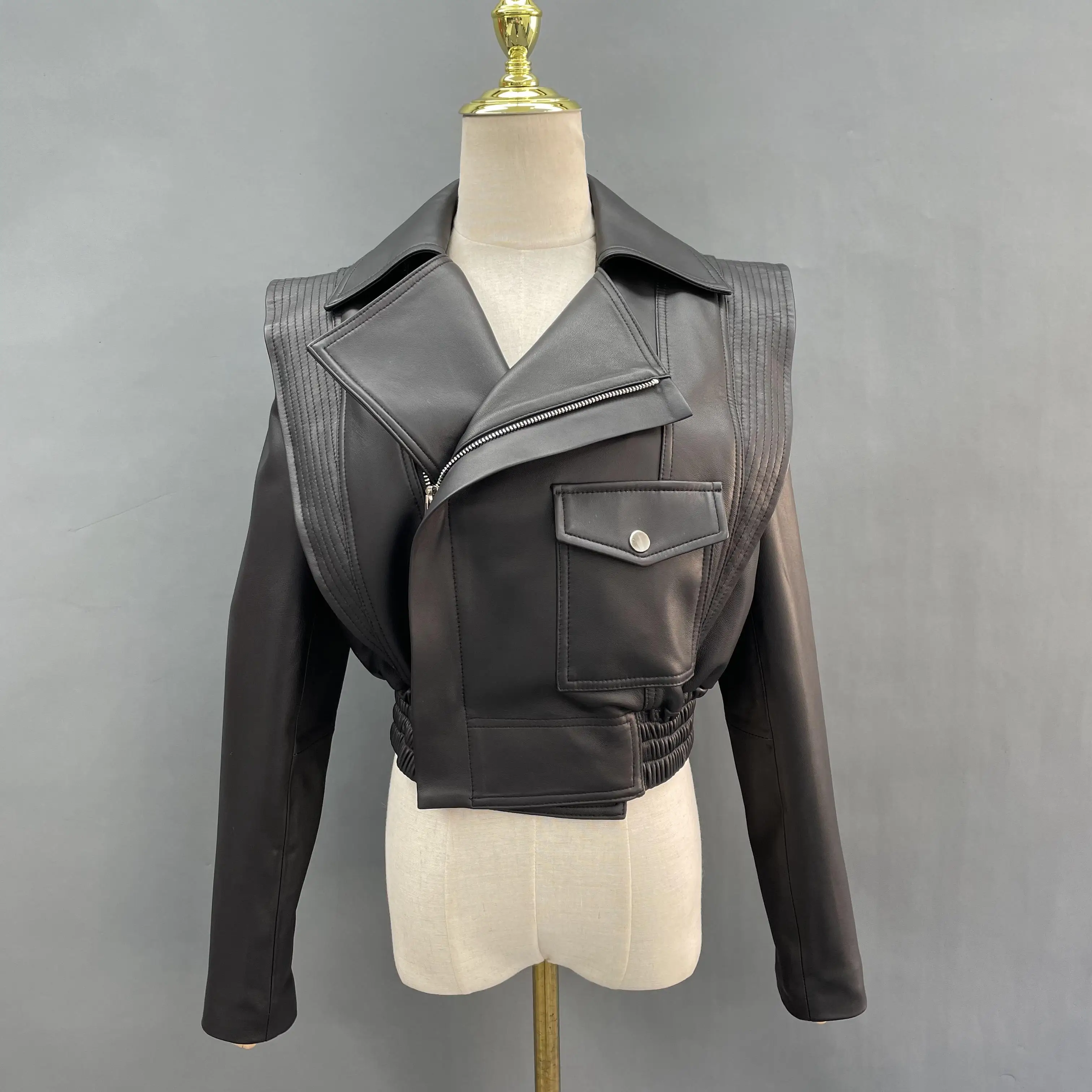 New Female Stylish Coats For Woman 2023 vintage Long Sleeve pockets Spring Leather Jacket Autumn Lady Outerwear