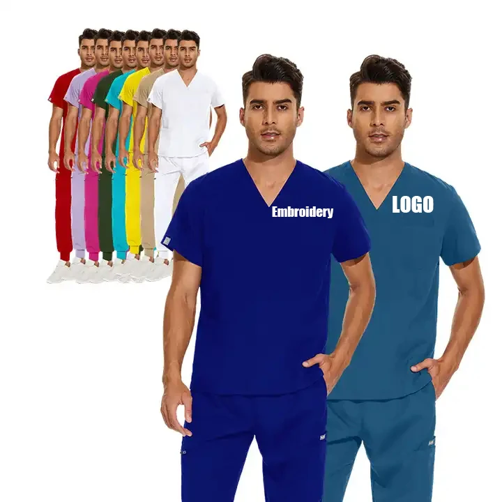 Multicolor Beautician Lab Workwear Solid  Beauty Salon Nursing Uniforms Pet Clinic Medical  Work Clothes Scrubs Uniforms Sets