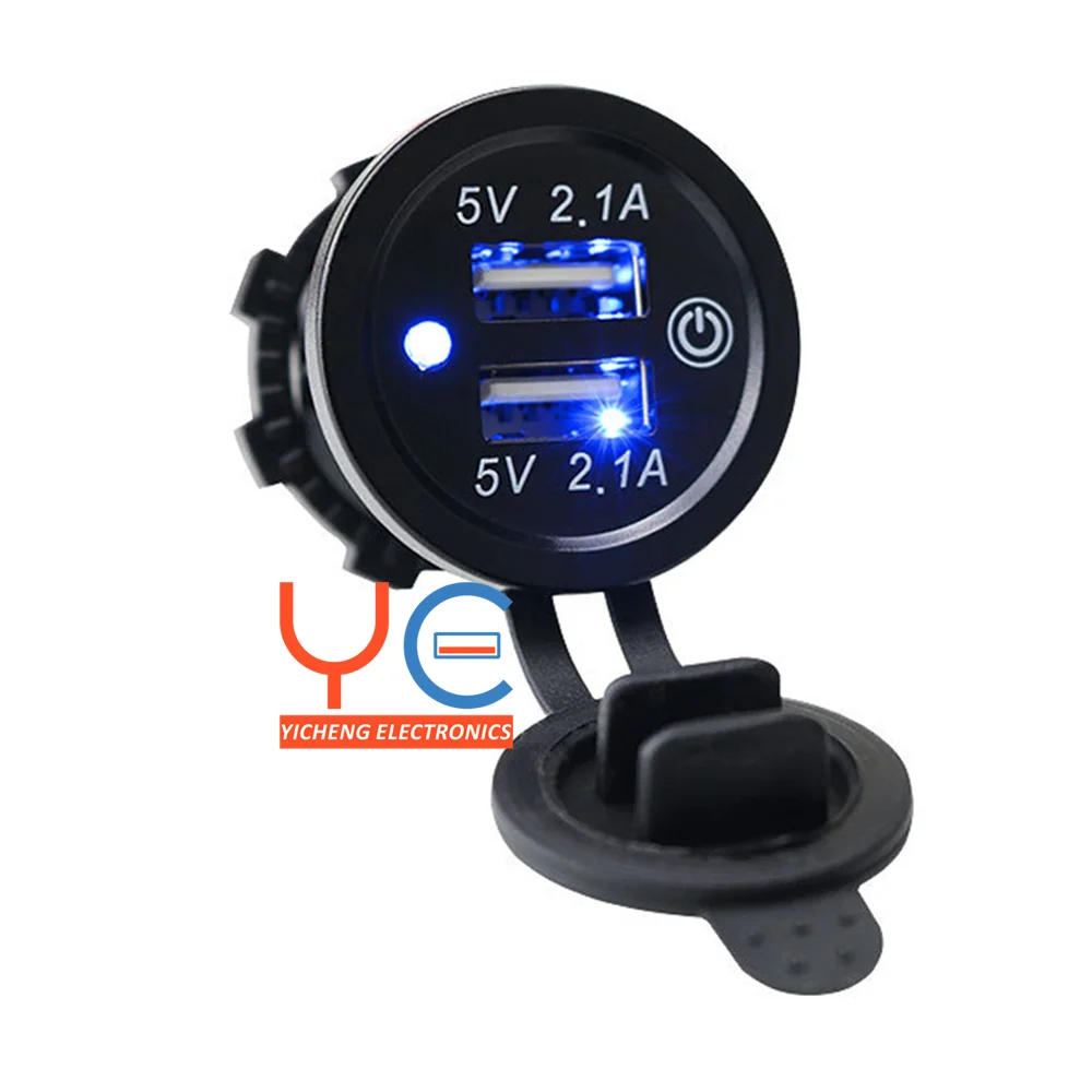 12-24V 2.1A + 2.1A Dual Charger Socket USB Port with Touch Button Switch