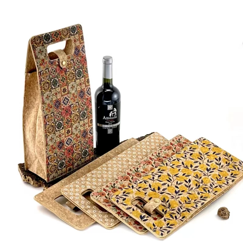 Custom LOGO Luxury Single Double PU Leather Cork Eco-friendly Material Wine Bottle Gift Packaging Bag Wine Tote Bag