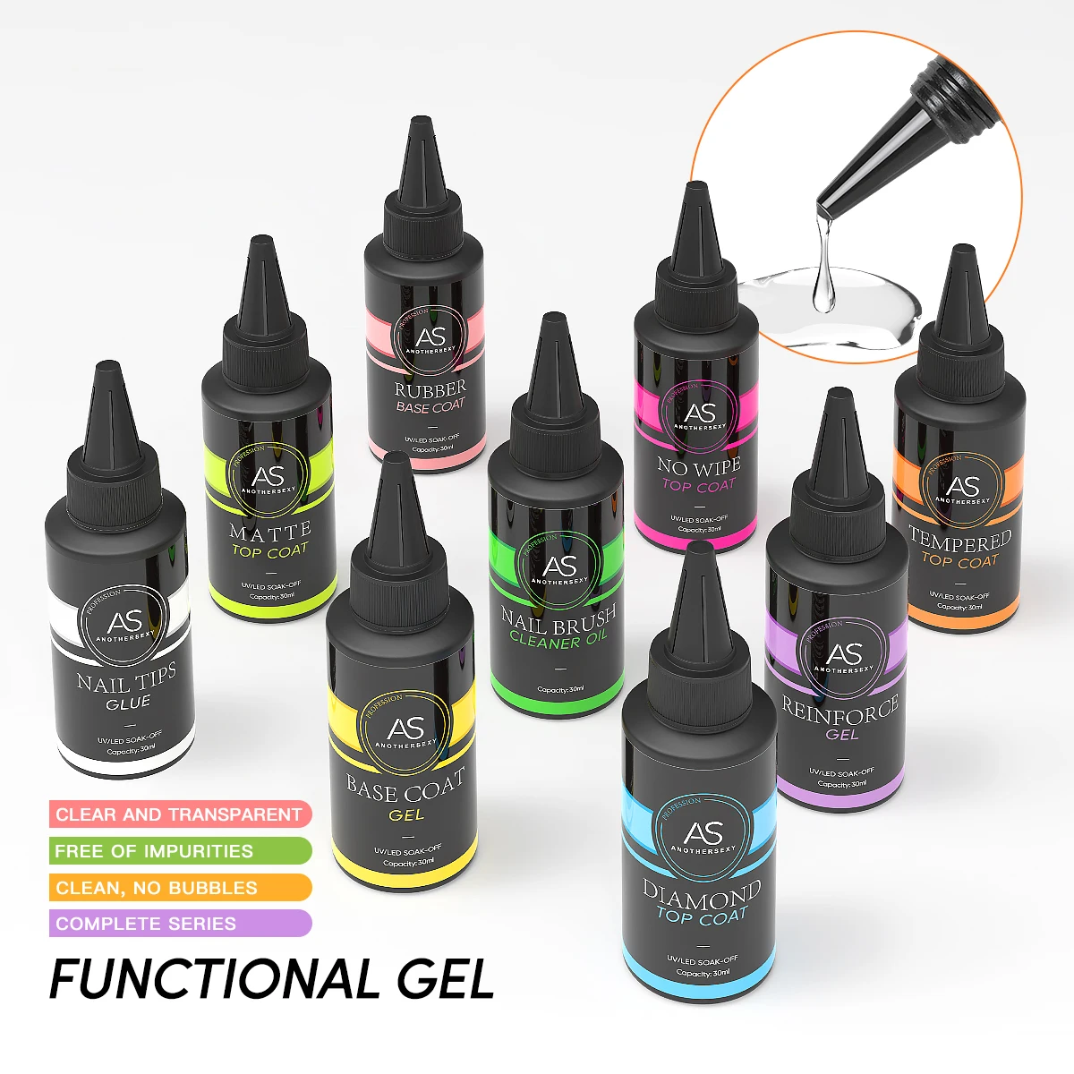 AS Private Label Nail Supplies Manufacture Top Coat And Base Coat Nail art BaseCoat Gel Polish 30ml Rubber Gel Coat Set