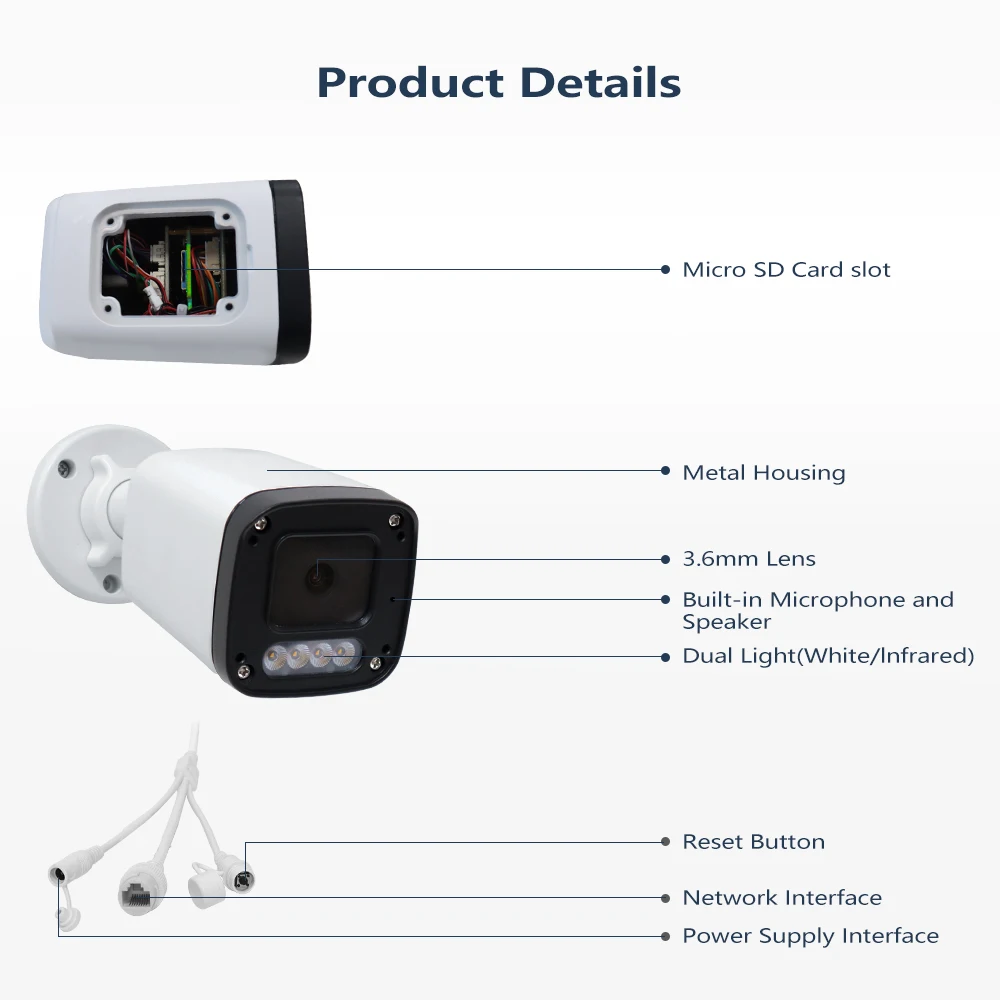 2.8mm 3.6mm 6mm Face Capture Two-way Audio 5MP IP Bullet Surveillance IP Cameras Outdoor Camera