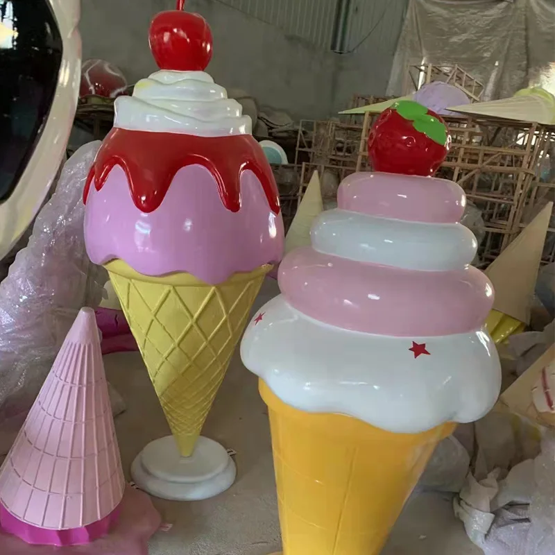 Shopping mall dessert shop ice cream shape fiber sculpture decoration fiberglass ice cream cone model sculpture