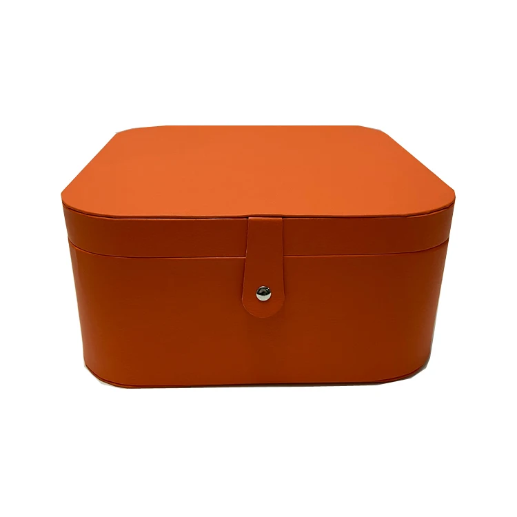 Leisure Orange Wood Dates Gift Box Custom Paper leather Locked Mooncake Candy packaging box