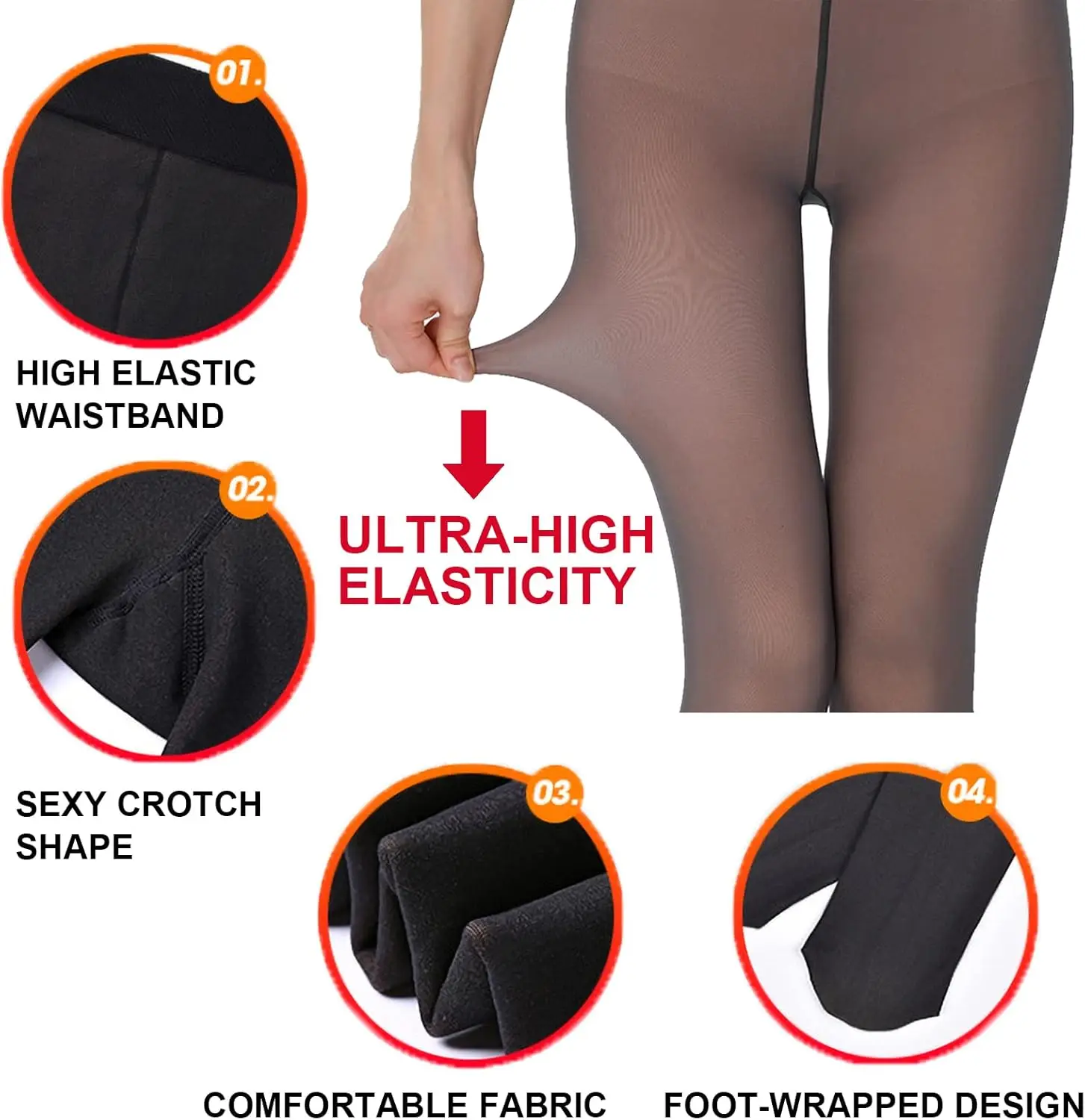 High Waist Translucent Stocking Sheer Fleece Lined Thermal Toe Seamed Tights Winter Translucent Pantyhose for Women