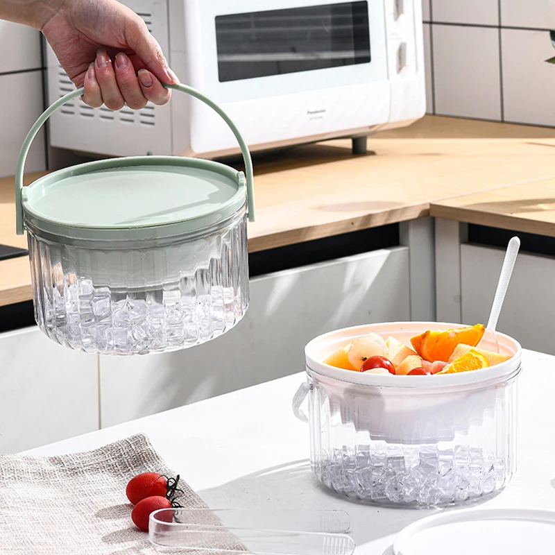 Multifunction Stackable Portable Chilled Furit Vegetable Salad Dip Bowl Cold Serving Dish With Lid And Handle