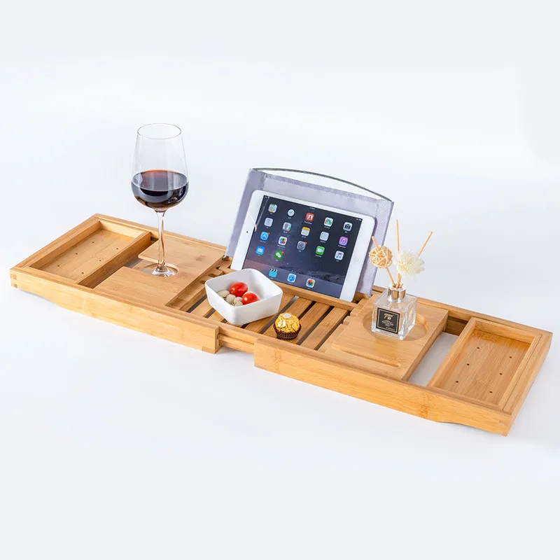 Hot product waterproof luxury caddy tray bathtub rack wood bath table bamboo bathtub tray