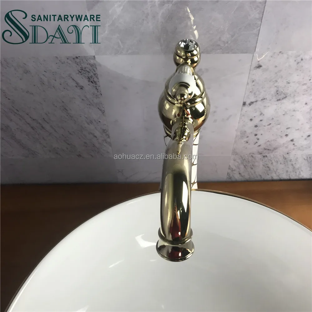 Hot selling luxury golden bathroom ceramic body brass mixer basin faucets