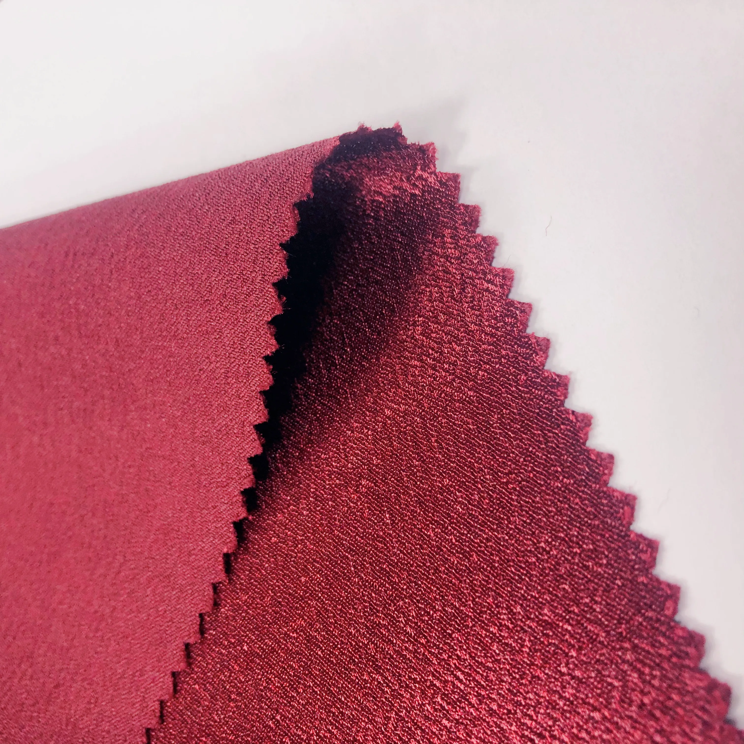 
75D*300D 100% Polyester women garment wine red tree skin rind crepe one side satin fabric 