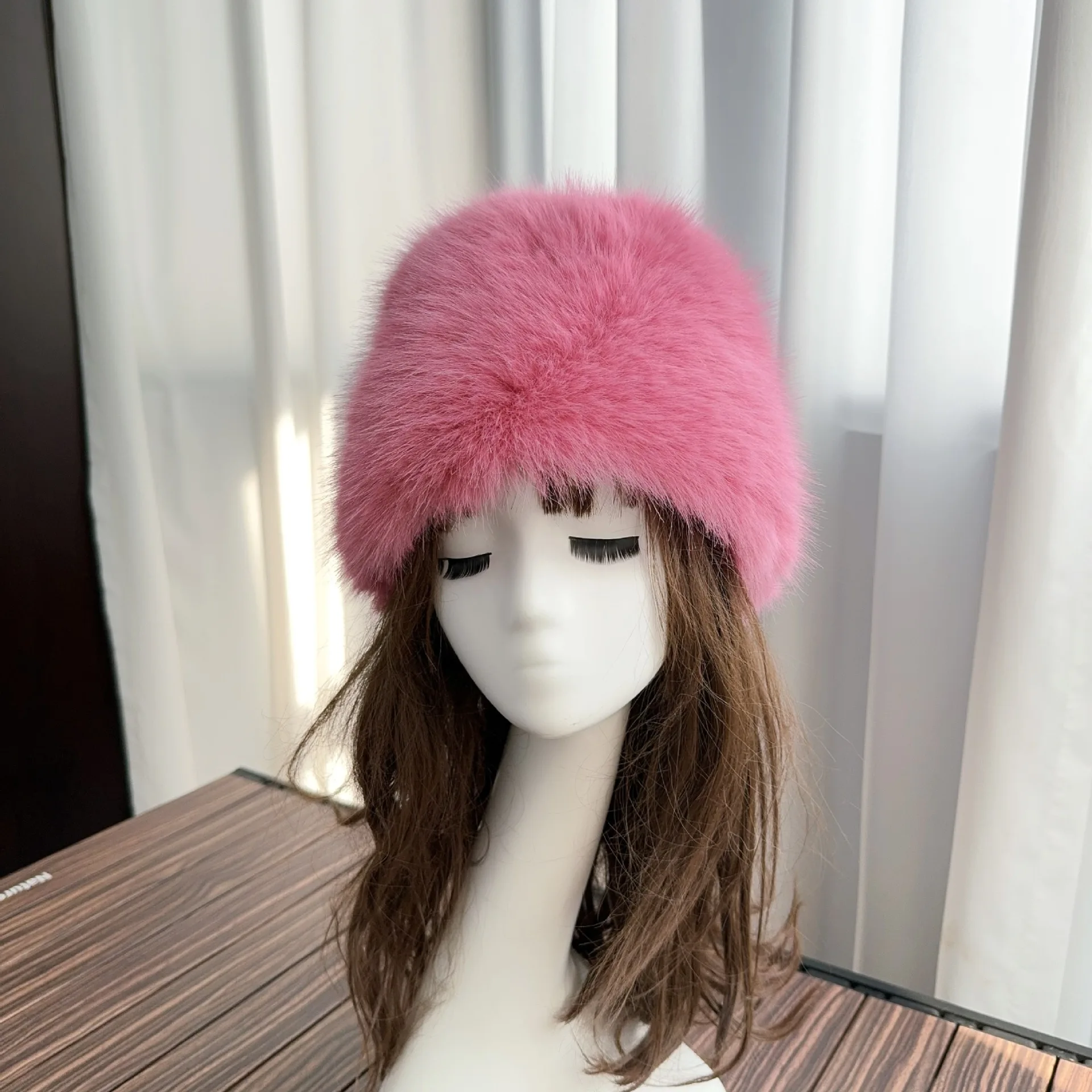 Y2k beanie 2024  Warm Russian Fur Hat fuzzy bucket hat solid color fur winter hats for women fashionable tops