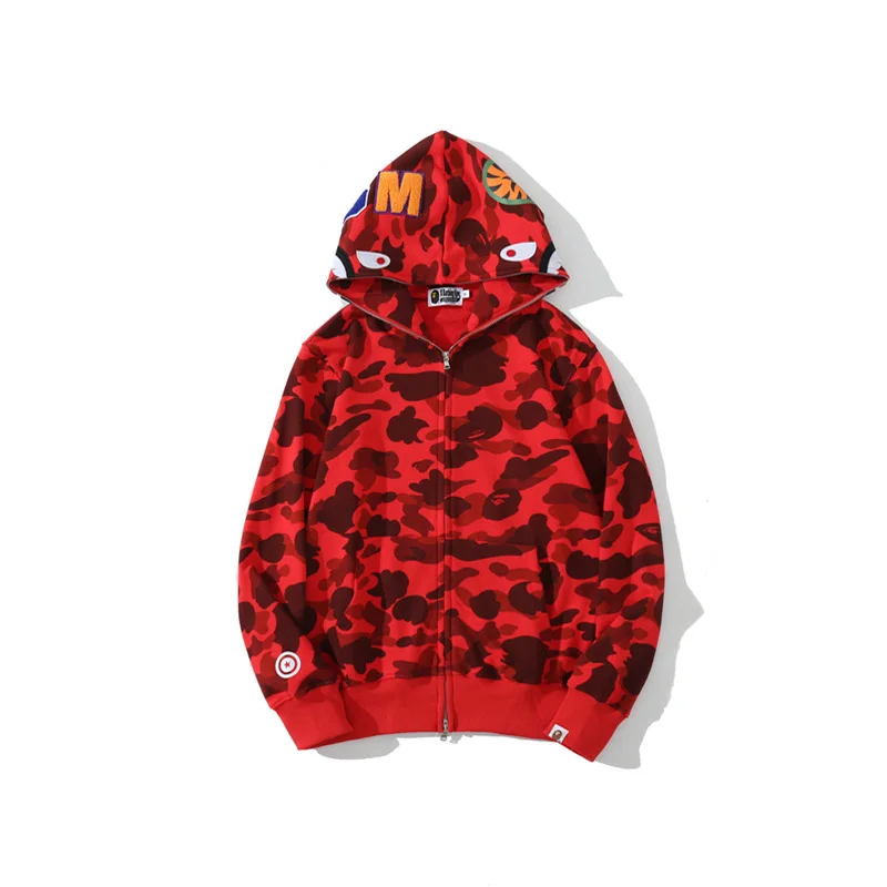 100% Cotton High Quality Bathing Ape Shark Camo Zip Streetwear Unisex Men Women Bapees Hoodie Jacket for Autumn