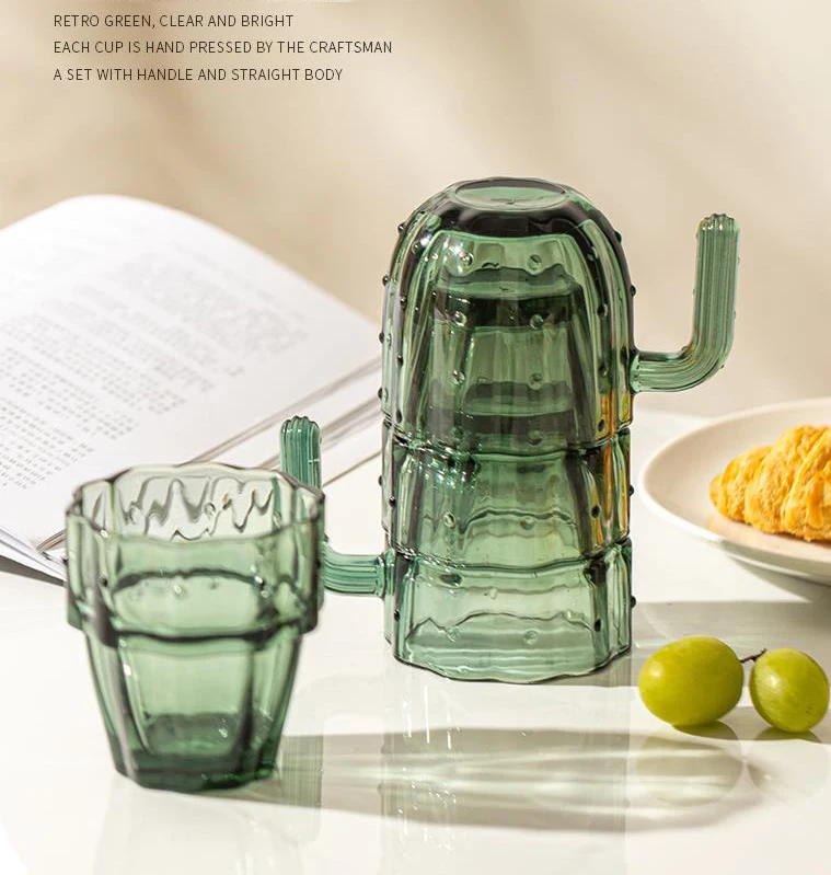 Nordic Style 4PCS Fairy Palm Glass Water Cup Heat-resistant Tea Set Household Glass Water Cup