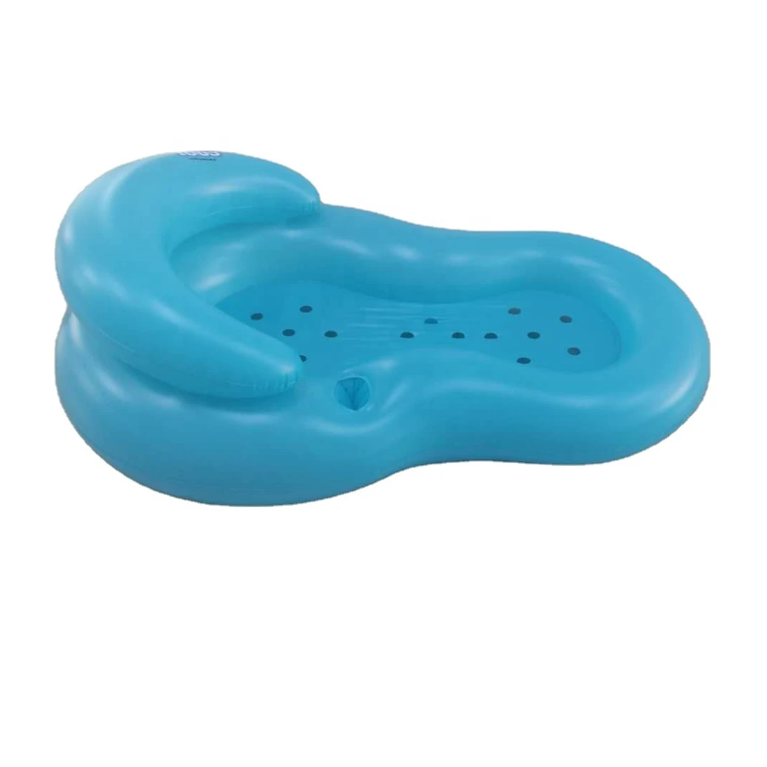 Factory hot selling good outdoor portable water lounger chair PVC inflatable floating pool float cool blue color water chair