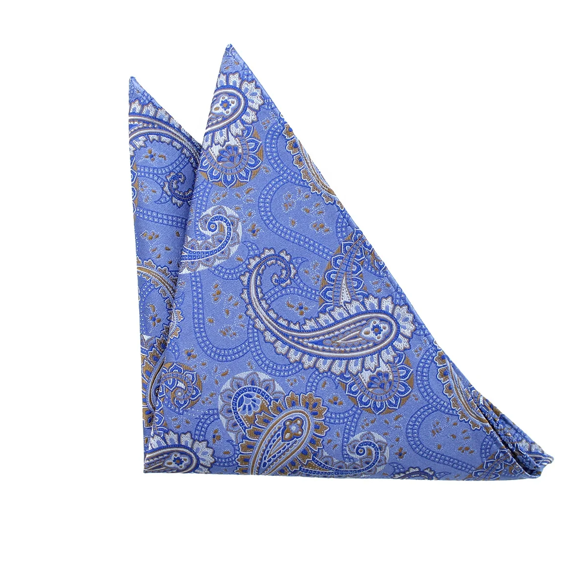 Wholesale Best Gift Novelty Fashion Style Elegant Jacquard Custom Paisley Blue Handkerchief Hand Made 100% Silk Pocket Square