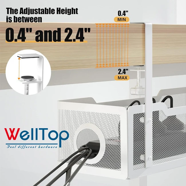 Factory Low Price Adjustable Under Desk Wire Organizer Sturdy Metal Mesh Cable Management Tray with Mounting Accessories