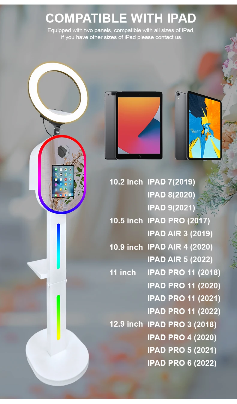 10.2/10.9/12.9 Inch iPad Magic Mirror Photo Booth Stand Wedding Events Portable Selfie Dslr Camera ipad Photobooth