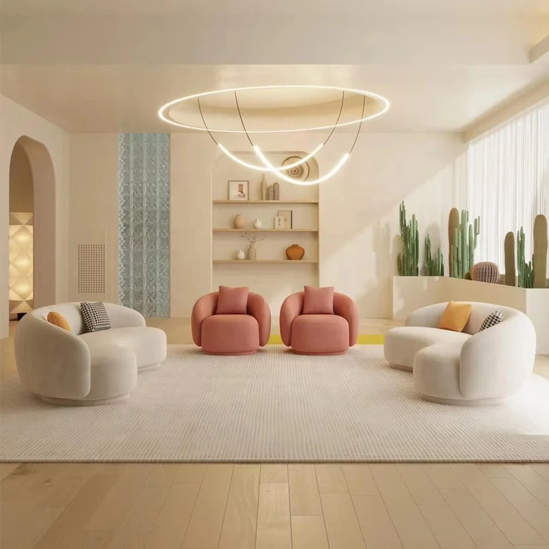 new design white long curved sofa luxury lambswool fabric corner sofa modern living room Upholstery velvet sofa set furniture