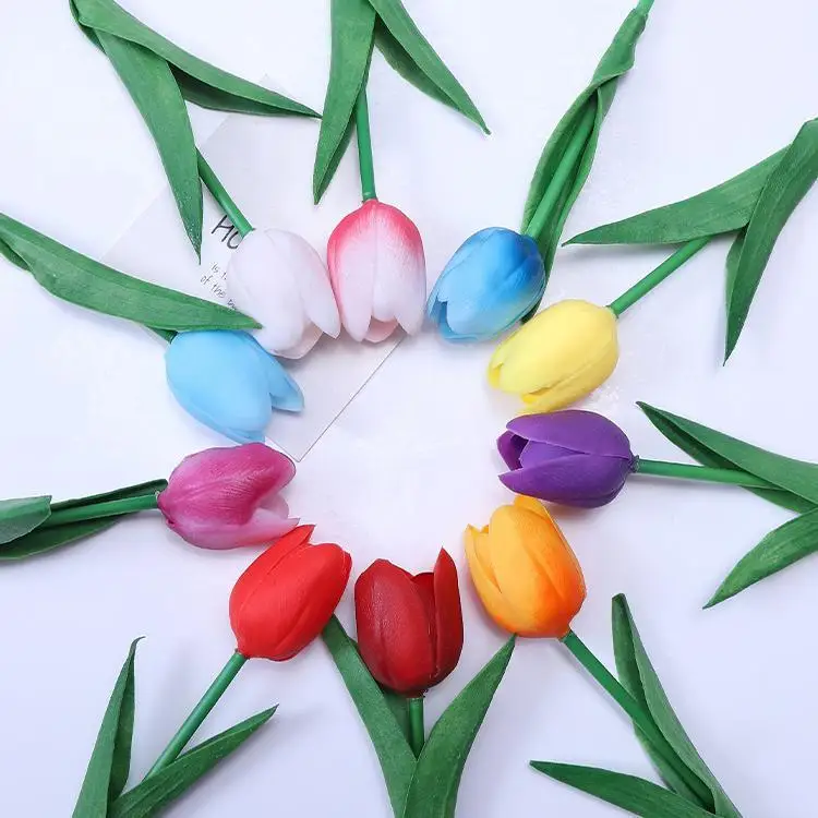 Lifelike PU faux tulip flowers artificial factory wholesale silk artificial flowers in bulk real touch tulip for decor
