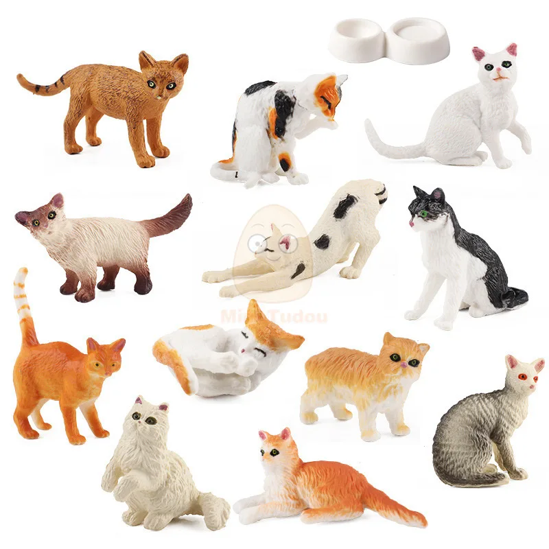 12 PCS Realistic Figurines Toys w/Dog House Durable Solid Body Puppy Educational Collection Decorations Cat Dog Figures Play Set