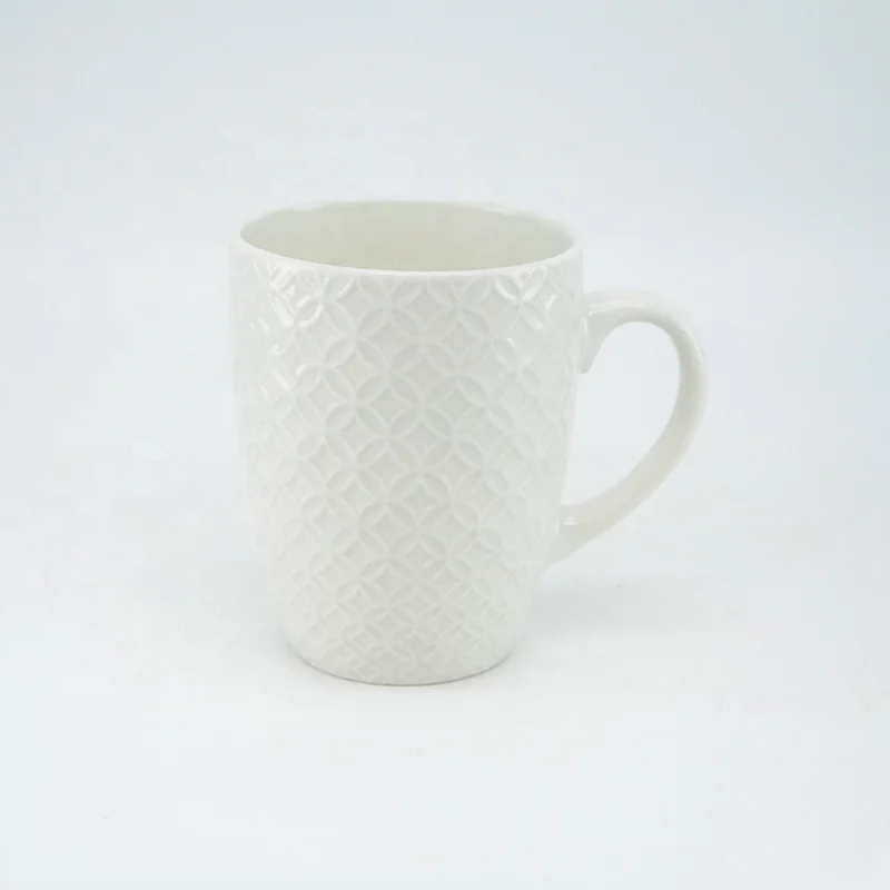 China Manufactures Ceramic Mug Cheap Plain White Ceramic Embossed Coffee Cups Mug