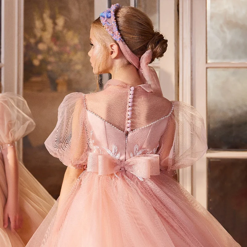 Yalindars Blush Pink Tulle Flower Girl Dress with Embroidery Detailing  Perfect for Weddings and Special Occasions