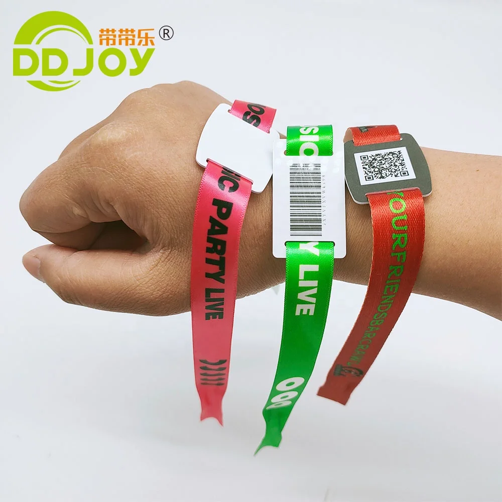 Custom Disposable 13.56 MHZ RFID Woven & Polyester & Ribbon Wristband event bar festival Park VIP Guests Admission NFC Wristband