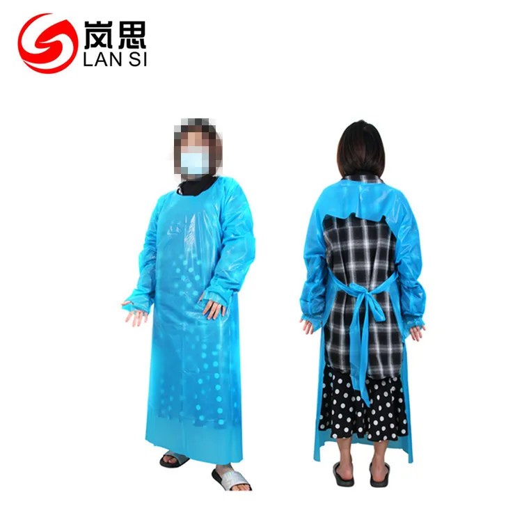 
Disposable Plastic Waterproof Blue Aprons with Long Sleeve 