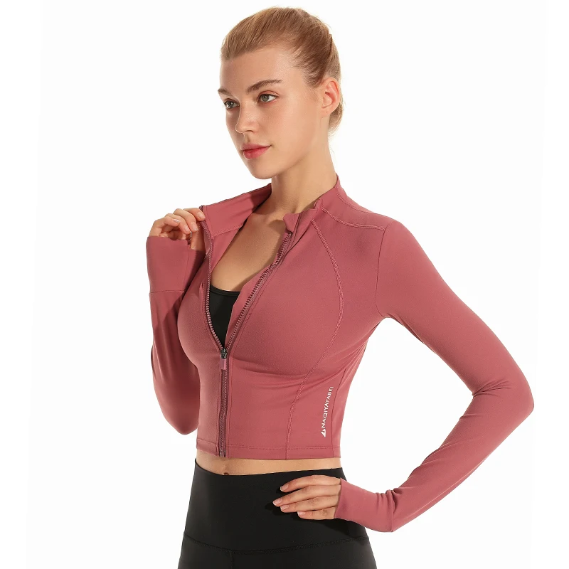 
Women Sport Pullover Full Zip Running Track Jacket Long Sleeve Workout Crop Top Yoga Shirts with Thumb Holes 