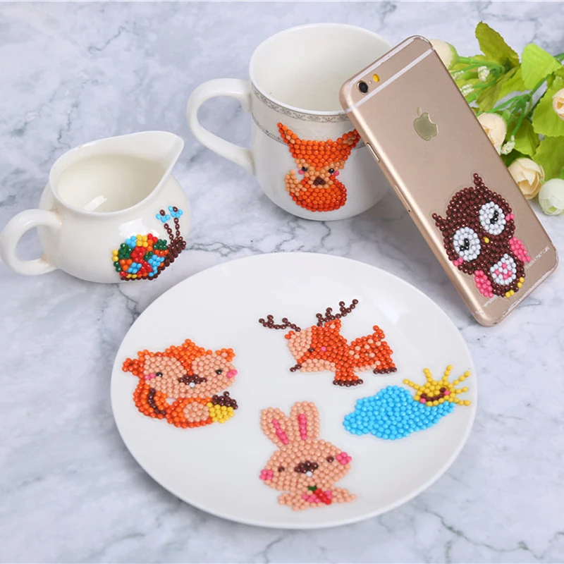 Wholesale Child Diamond Cartoon Animal Squirrel Rabbit Deer Mosaic Sticker,Cup Refrigerator Mobile Phone Free Stickers
