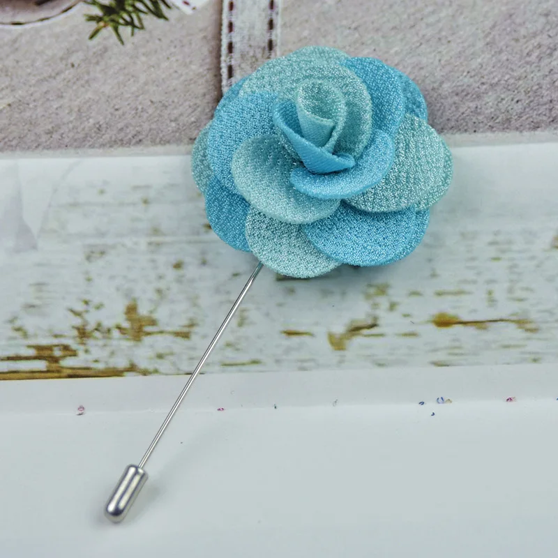 Wholesale Price Satin Flower Brooch Pink and Blue Flower Lapel Pin Custom Fancy Wedding Boutonniere camellia flower brooch