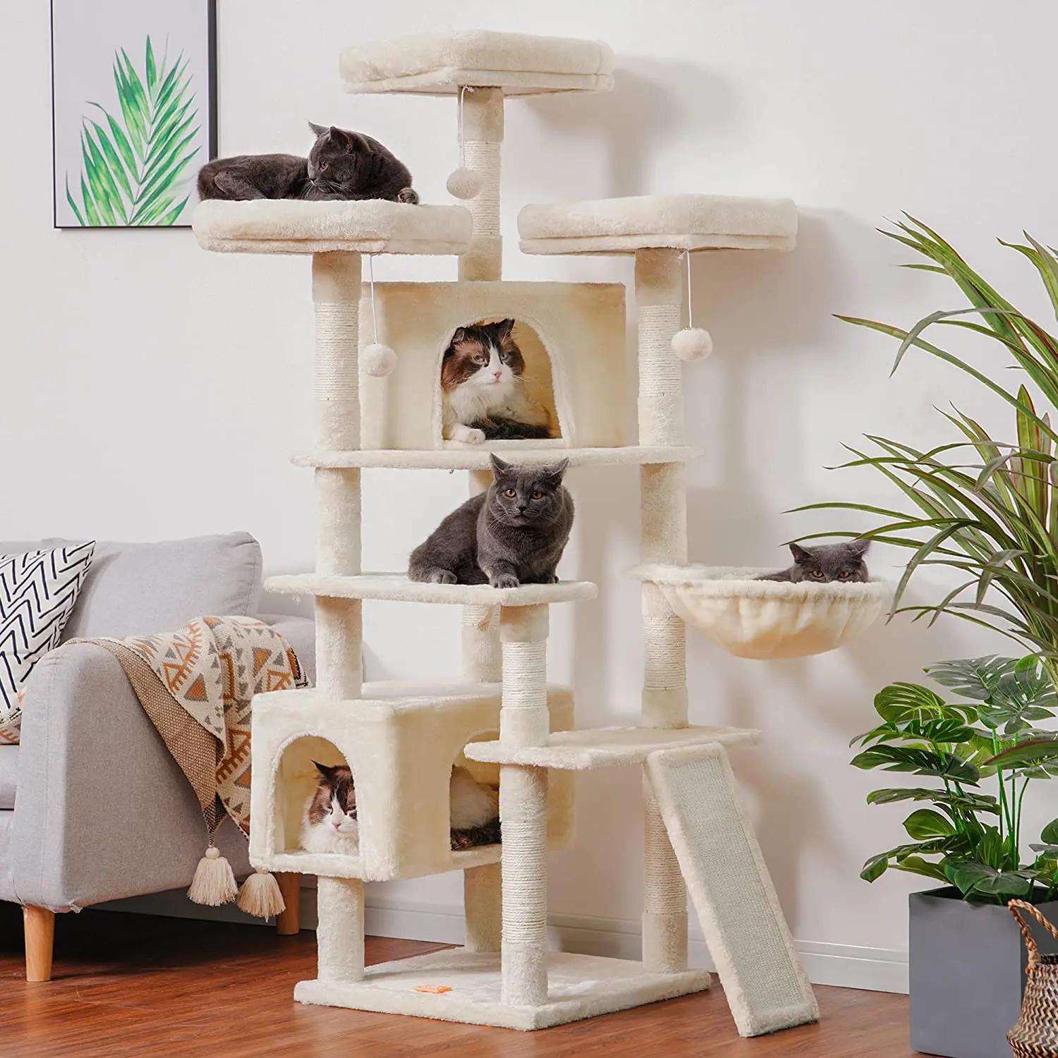 Cat Tree Large Cat Tower for Indoor Cats ,Multi-Level Cat Furniture Condo for Cats with 3 Padded Plush Perch, Cozy Basket