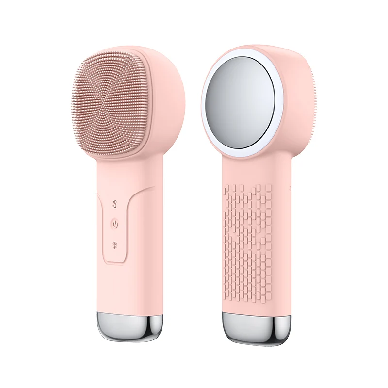 High Quality Heated Cold 6 In 1 Sonic Facial Cleansing Brush Red Blue Light Beauty Skin Care Device