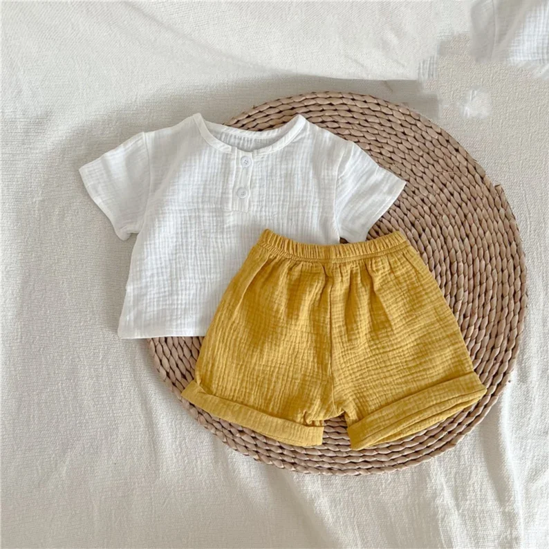Toddler Unisex Pure Cotton Solid Color T-shirt And Shorts Simple 2 pcs Set