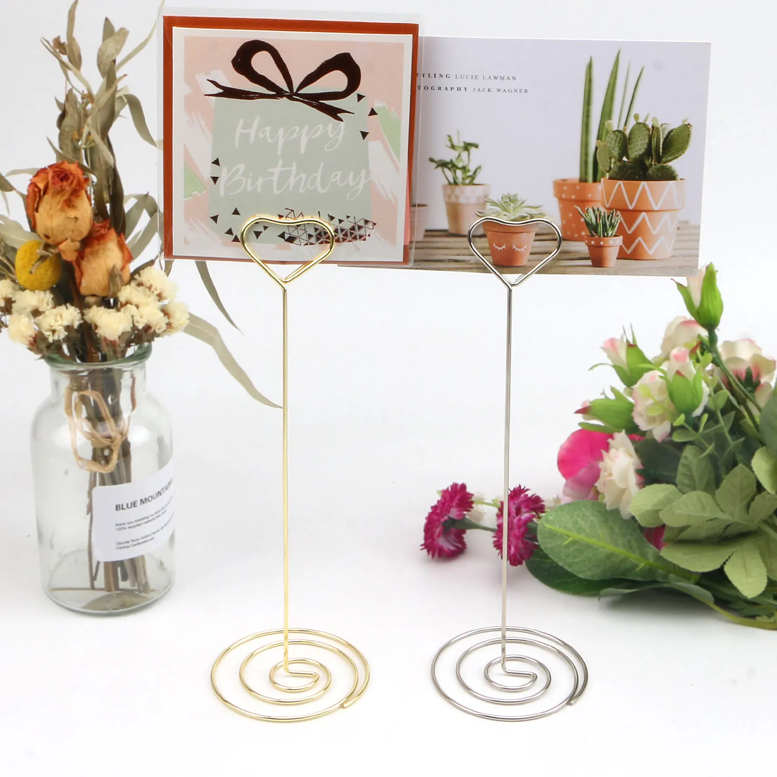 YS2003 Wholesale High Metal Heart Shaped Wedding Party Name Cards Menu Memo Clips Table Number Holders Place Card Holder