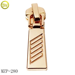 Zipper manufacturer made handbag puller type custom gold logo zipper head #5 metal puller tags for boot