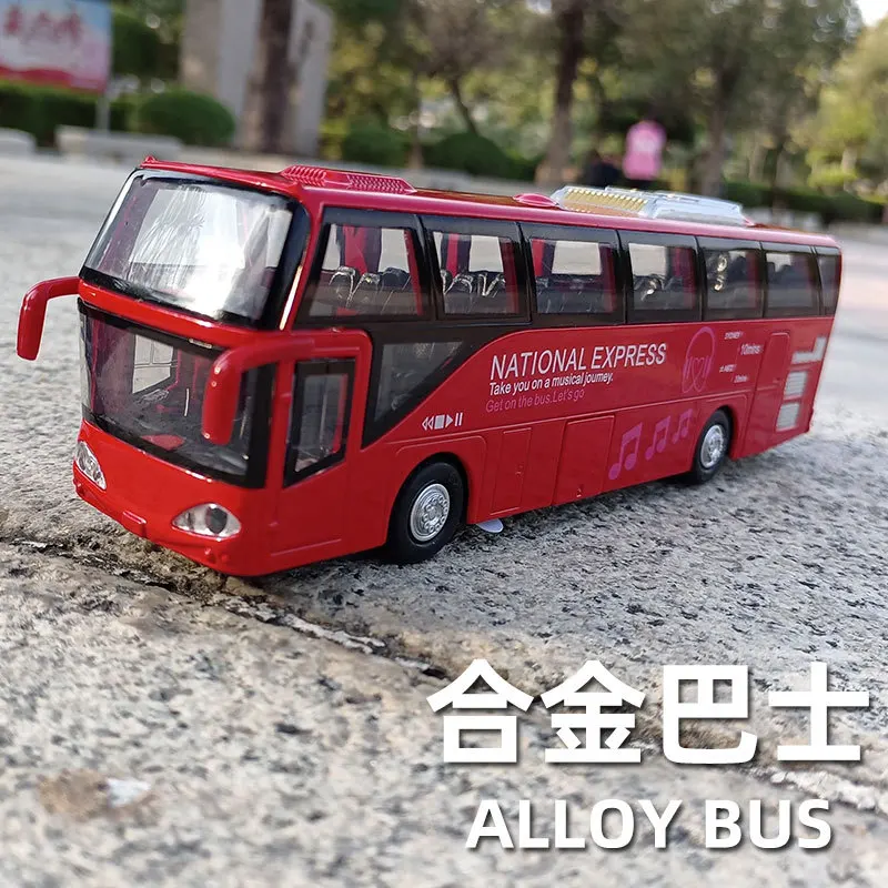 Alloy Passenger Bus Model Sound and Light Warrior Five Open Doors Bus Creative Furnishings Toy Model Wholesale