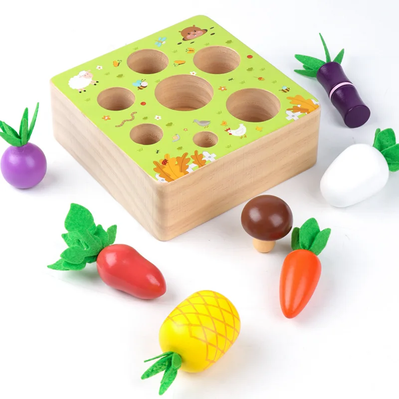 Montessori Simulation  Carrot Pulling Toys Wooden Toy Coordination Hand Eye Training for Baby Gift