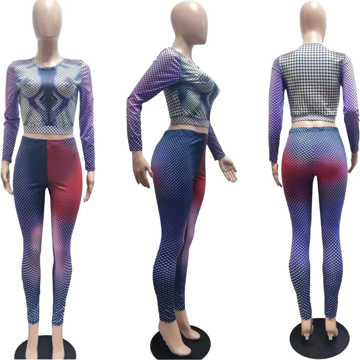 Sexy Tie Dye Two Piece Set Long Sleeve Crop Top Pencil Pants Women Y2k Clothing 2 Piece Set Leggings Matching Sets