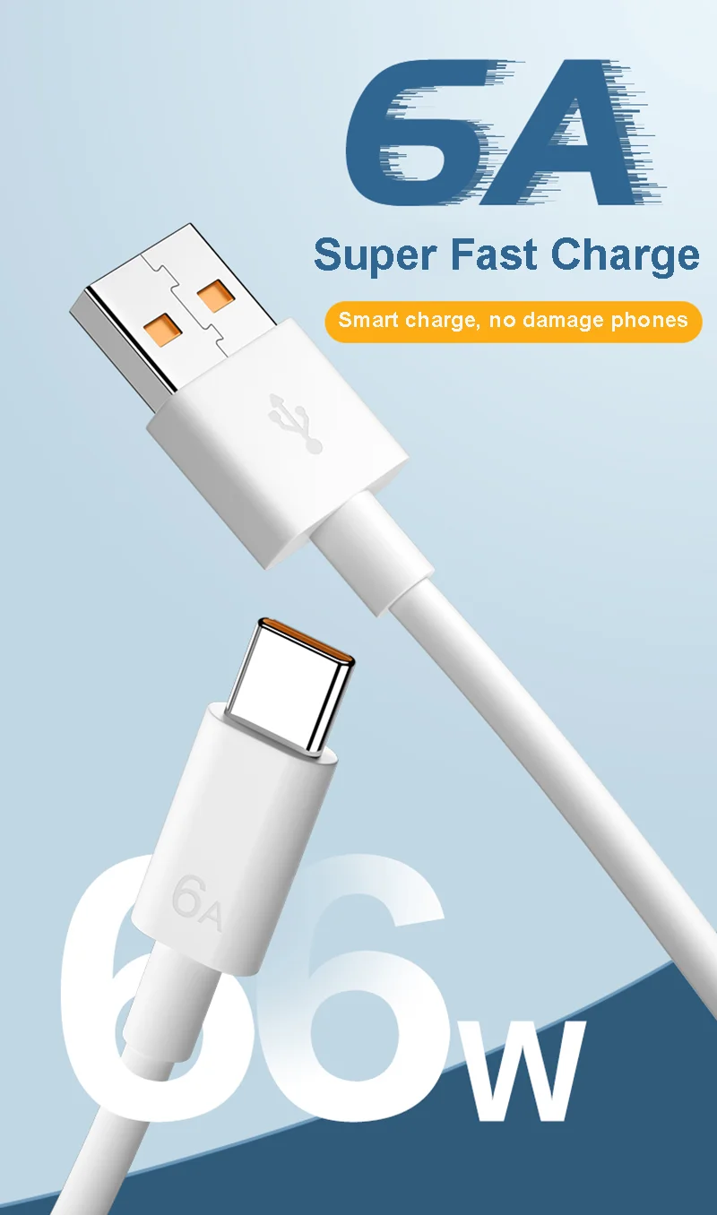 New trending 6A 66w  flash charging usb c charger cable for Samsung 65w Fast charging wire 6A cable data c type cable for huawei